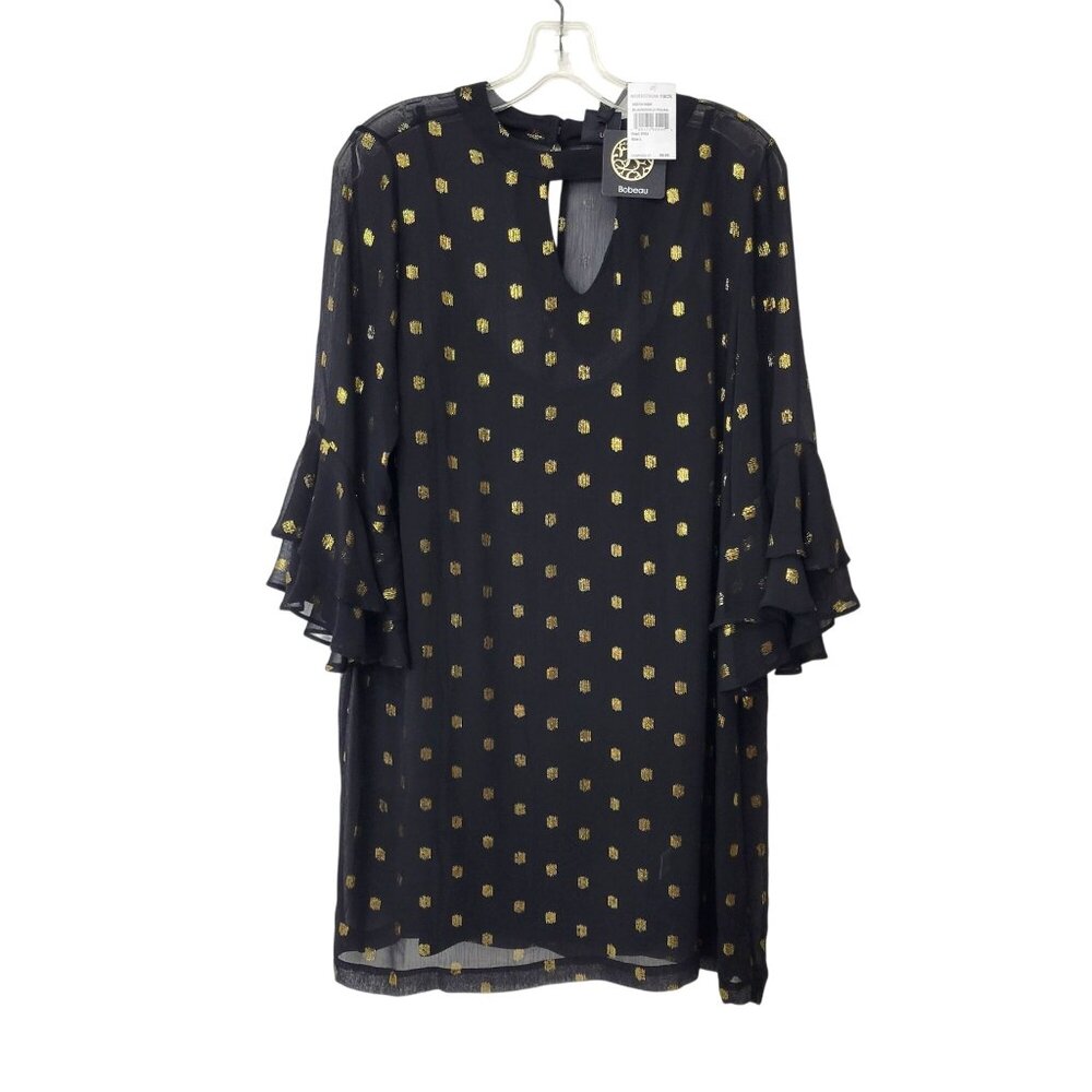 Bobeau Sheer Black and Gold Polka Dot Mini Dress New with Tag